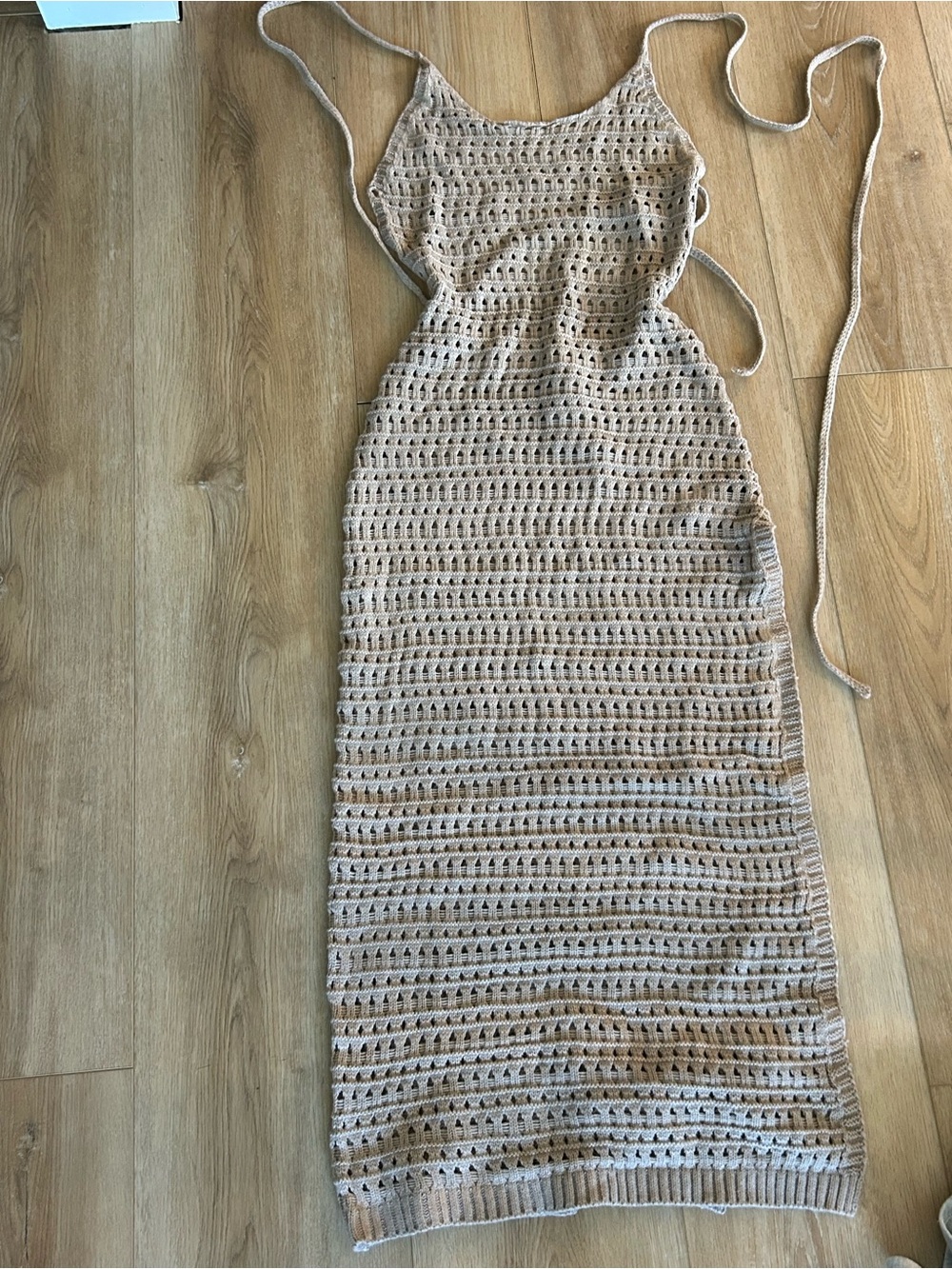 Beige Crochet Knit Bodycon Dress